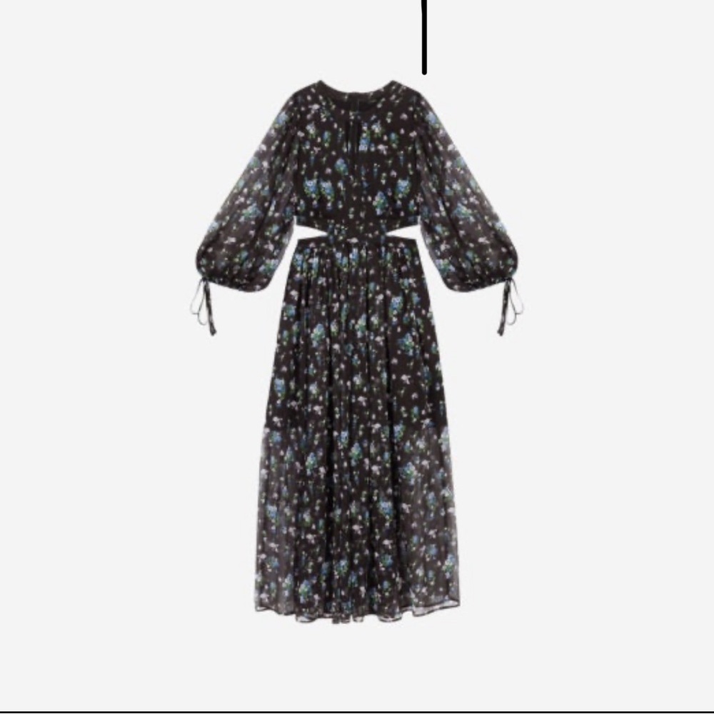 Maje Sheer Black (cut out )Dress with Blue Floral Pattern - Picture 14 of 14